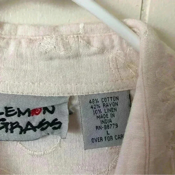 Lemon Grass Vintage Button Down Embroidered Cotton/Linen Blend Shirt Blouse L - Picture 2 of 6